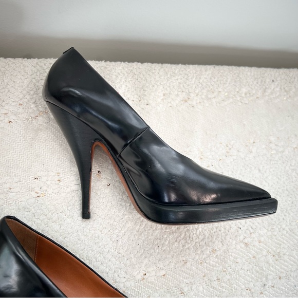 CELINE Heels Black Patent Leather Pointed Toe Platform High Heel Pumps 36.5/ 5.5 - Picture 5 of 15